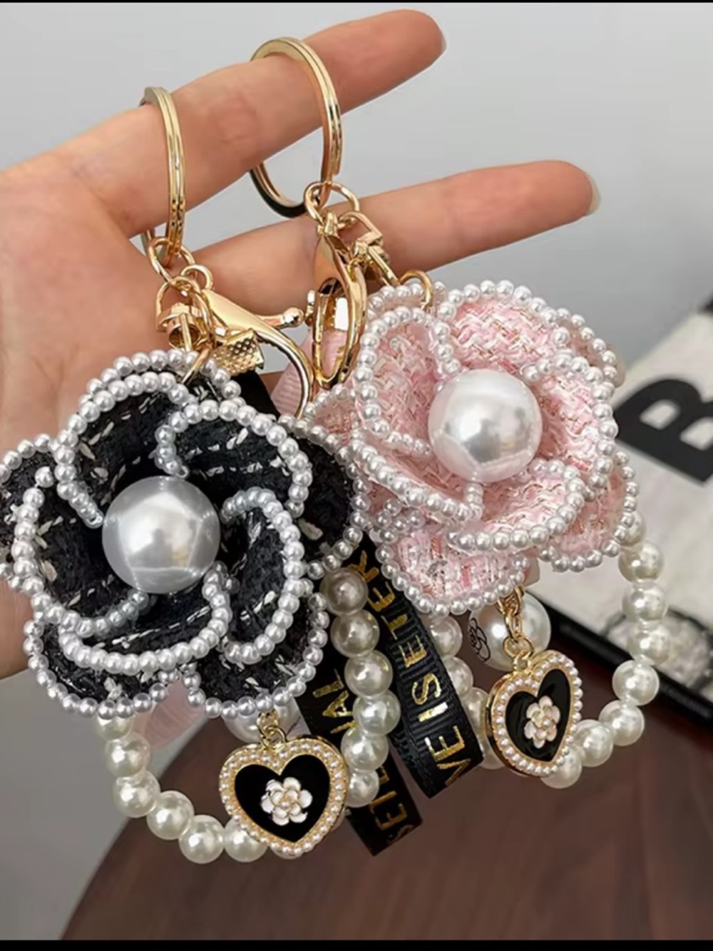 Pearl Love is Eternal Crochet Flower Charm Keychain bag charm - Assorted Colors